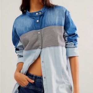 NWT Free People moto style denim button up